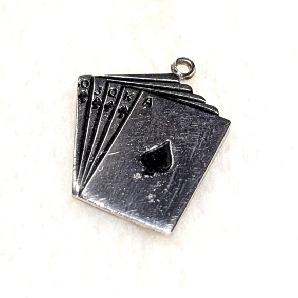 Vintage Sterling Silver Playing Card (Royal Flush) Charm - Picture 3 of 3